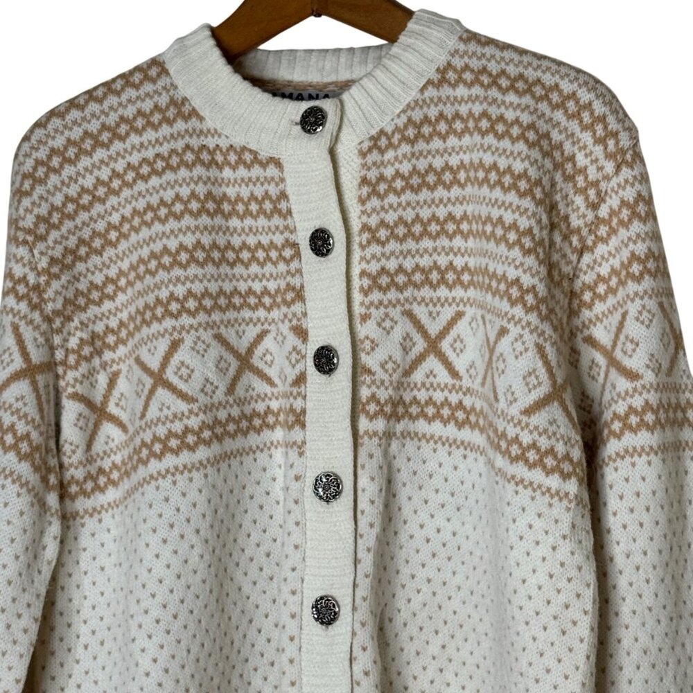 Vintage Amana Fair Isle Cardigan M/L 100% Orlon Acrylic Made In USA Knit Sweater - Picture 5 of 6